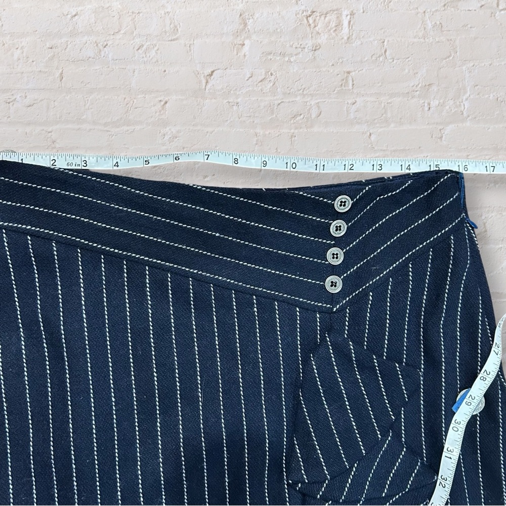 Eva Franco Navy Pinstripe Pencil Skirt with Ruffle Detail - Picture 6 of 9